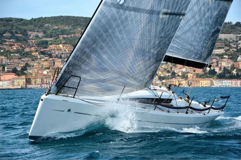 Sailing yacht heeling under full sail